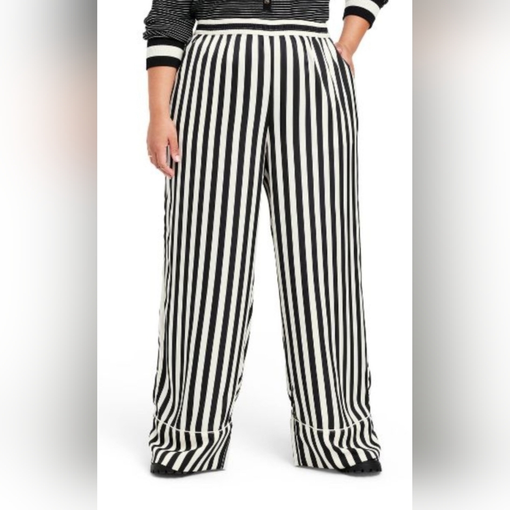 La Ligne Pants, Size Small, Striped, Satin Wide Leg